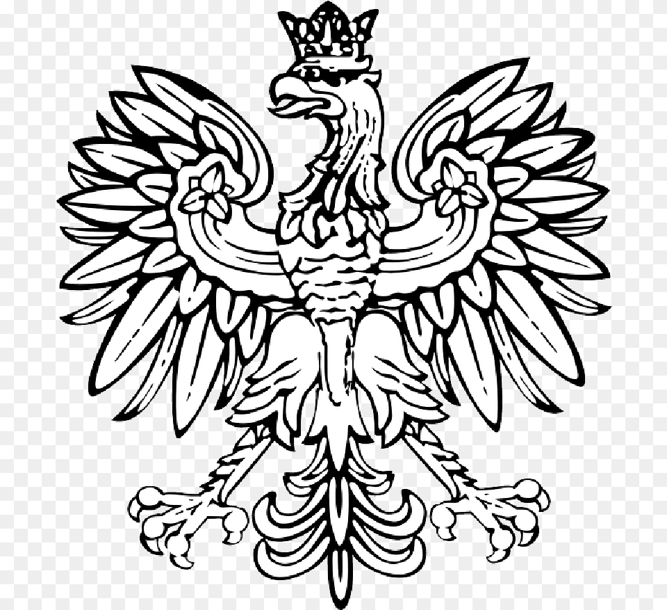 Black Outline Poland Eagle Bird Flag, Emblem, Symbol, Person, Animal Png Image