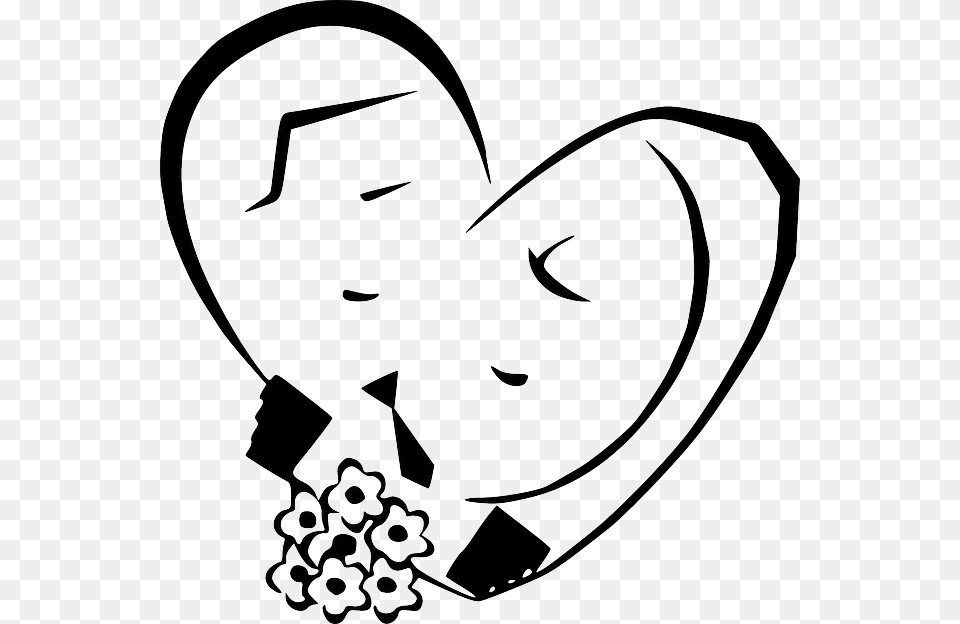 Black Outline White Flowers Cartoon Love Roses Husband And Wife Love, Stencil, Baby, Person, Head Free Png