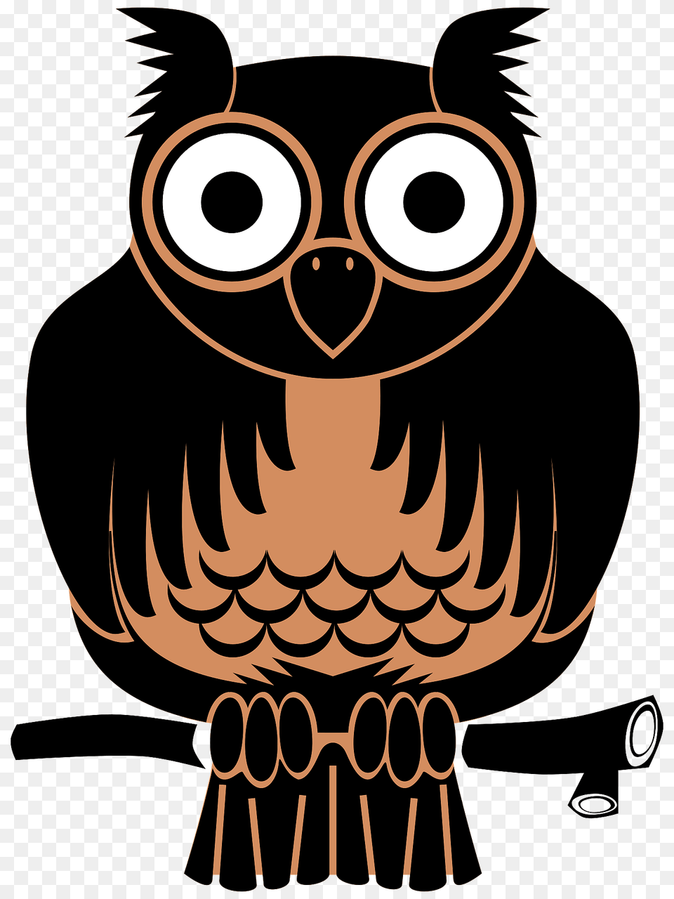 Black Owl On A Branch Clipart, Animal, Bird, Fish, Sea Life Free Png