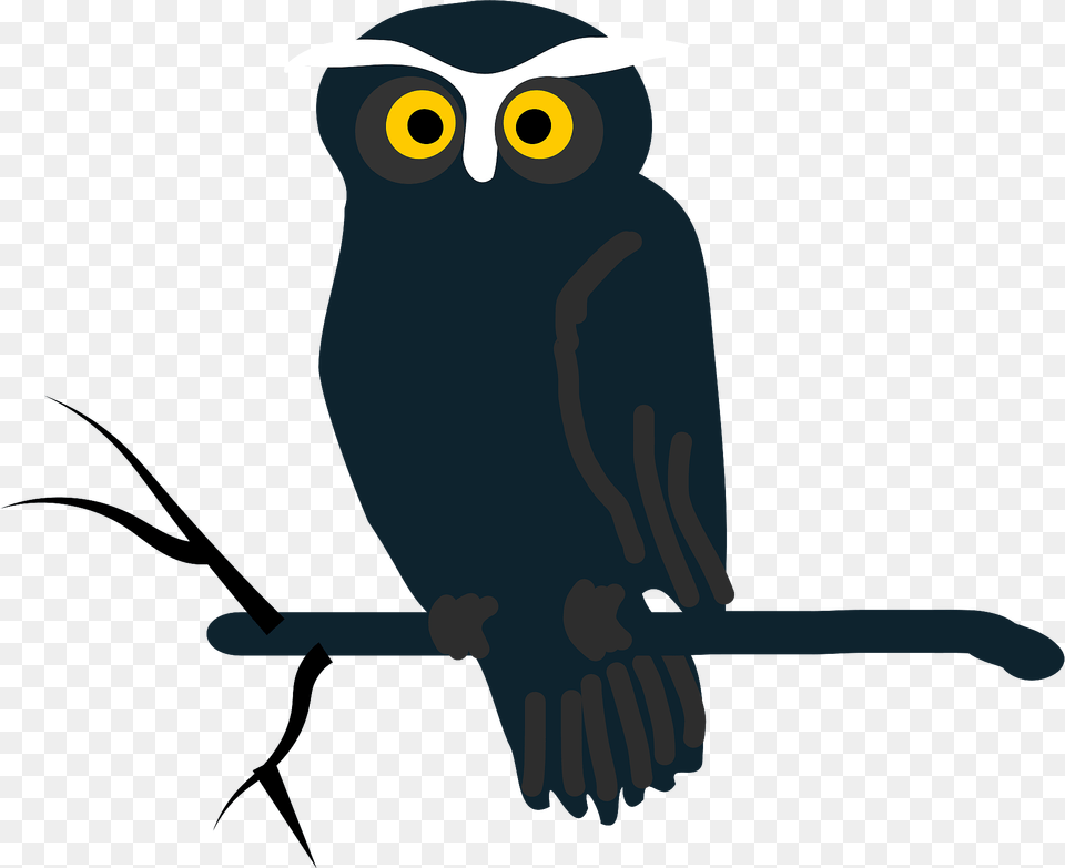 Black Owl On Branch Clipart, Animal, Beak, Bird Free Png