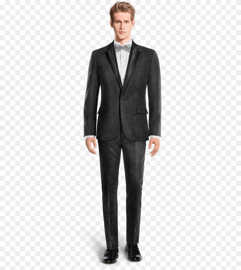 Black Paisley Velvet Tuxedo Suit View Front Green Double Breasted Suit, Clothing, Formal Wear, Person, Man Free Transparent Png
