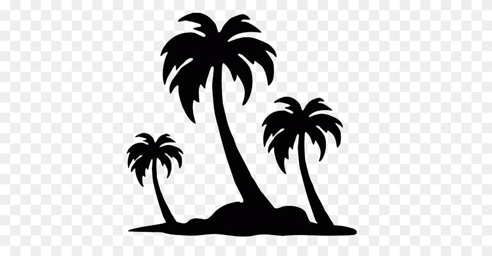 Black Palm Tree Island With Palm Trees Silhouette Clip, Palm Tree, Plant, Stencil, Animal Png Image