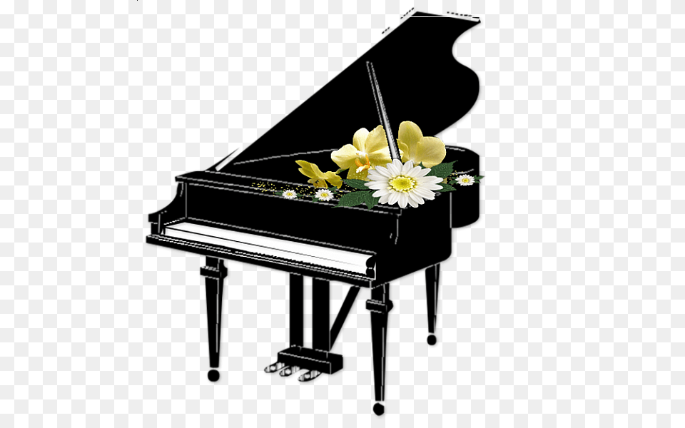 Black Piano With Flowers Transparent Clipart Fine Art Elements, Anemone, Plant, Petal, Flower Bouquet Free Png