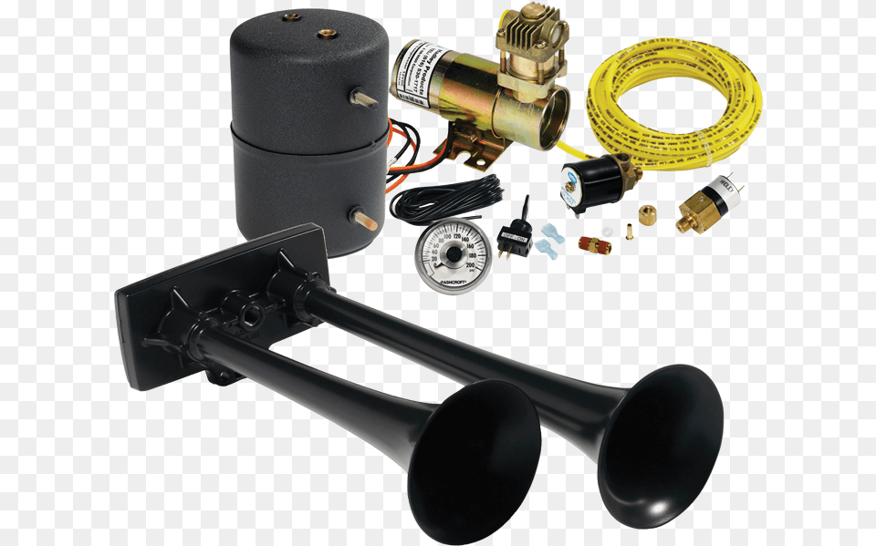 Black Plastic Bully Air Horn Kit Hadley Horns Air Horn Compressor, Brass Section, Musical Instrument, Smoke Pipe Png Image