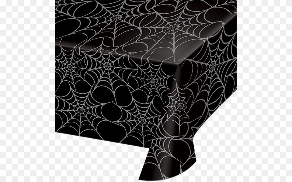 Black Plastic Halloween Table Cloth With Silver Spider Metallic Spiderweb Plastic Tablecover, Tablecloth, Furniture Png