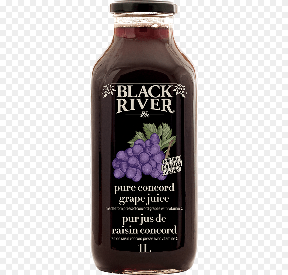Black River Concord Grape Juice In A Glass Bottle Black River Grape Juice, Food, Fruit, Plant, Produce Png