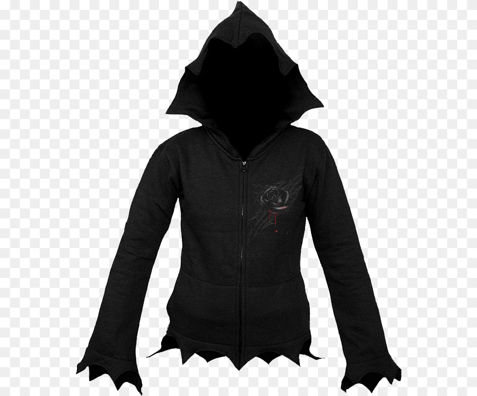 Black Rose Dew Gothic Zipped Hoodie Pointy Hood, Clothing, Knitwear, Sweater, Sweatshirt Free Transparent Png
