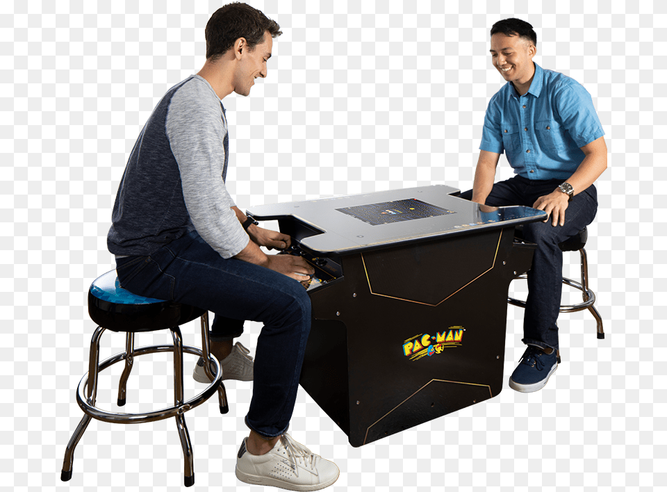 Black Series Arcade1up Pac Man Head To Head Gaming Arcade1up Head To Head, Table, Sitting, Person, Desk Png Image