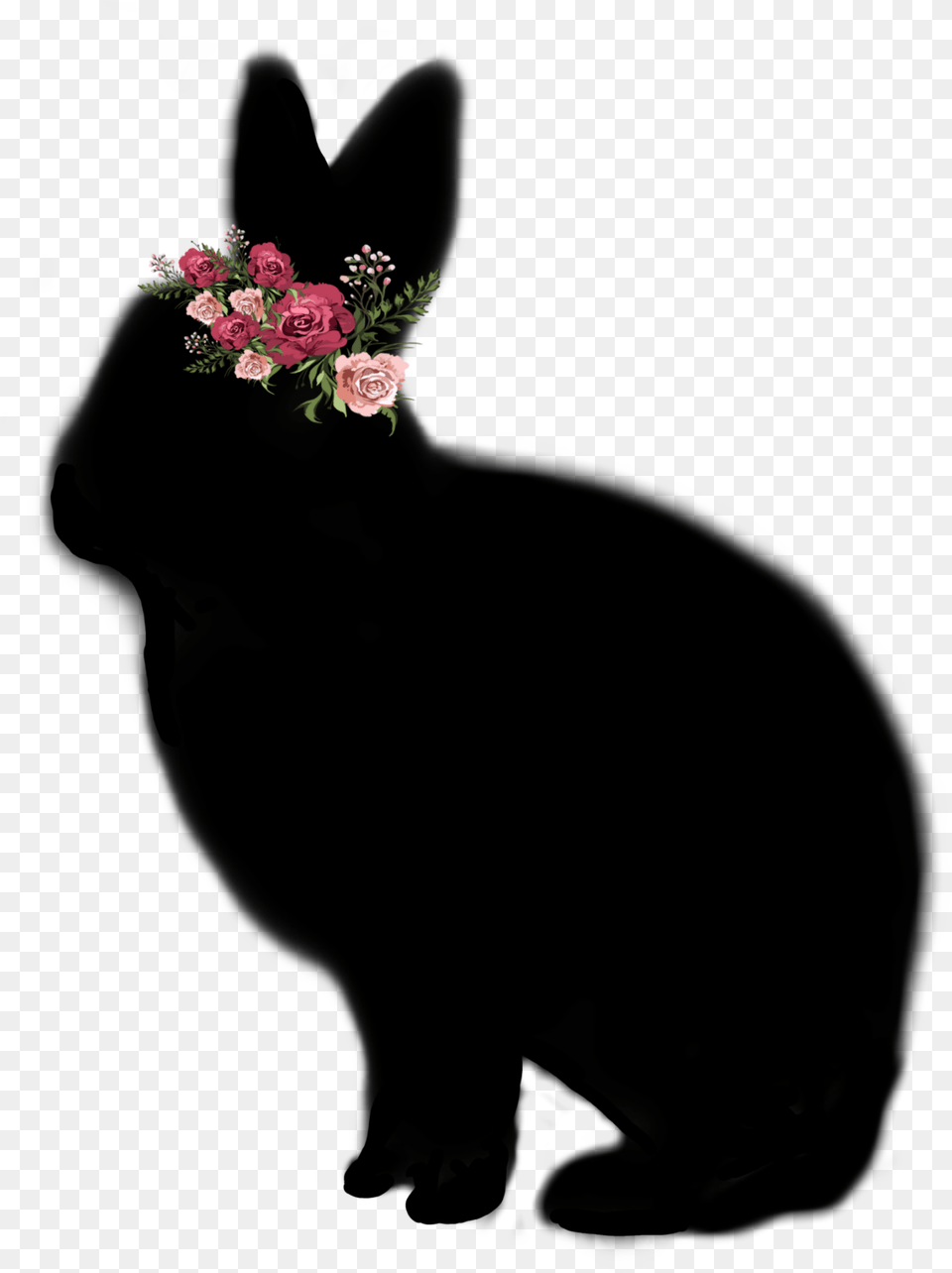Black Silhouette Of Rabbit Wearing A Flower Crown Asian, Art, Plant, Pattern, Graphics Png