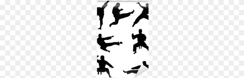 Black Silhouettes Of Karate Vector Wall Mural Pixers Painting, Silhouette, Sport, Person, Martial Arts Free Png