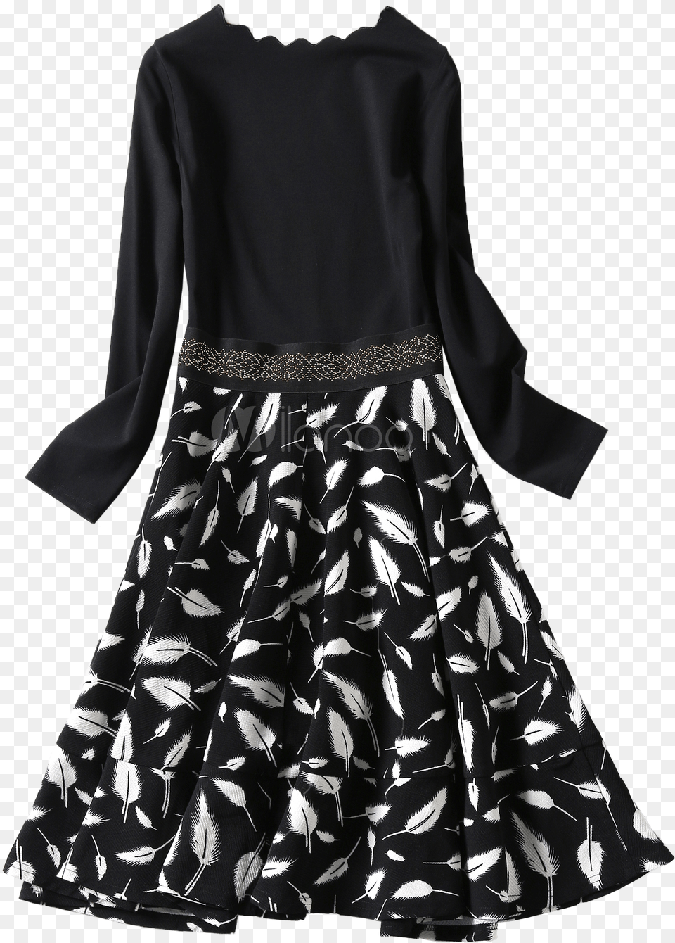 Black Skater Dress Floral Print Pleated Long Sleeve Day Dress, Clothing, Long Sleeve, Skirt, Coat Png