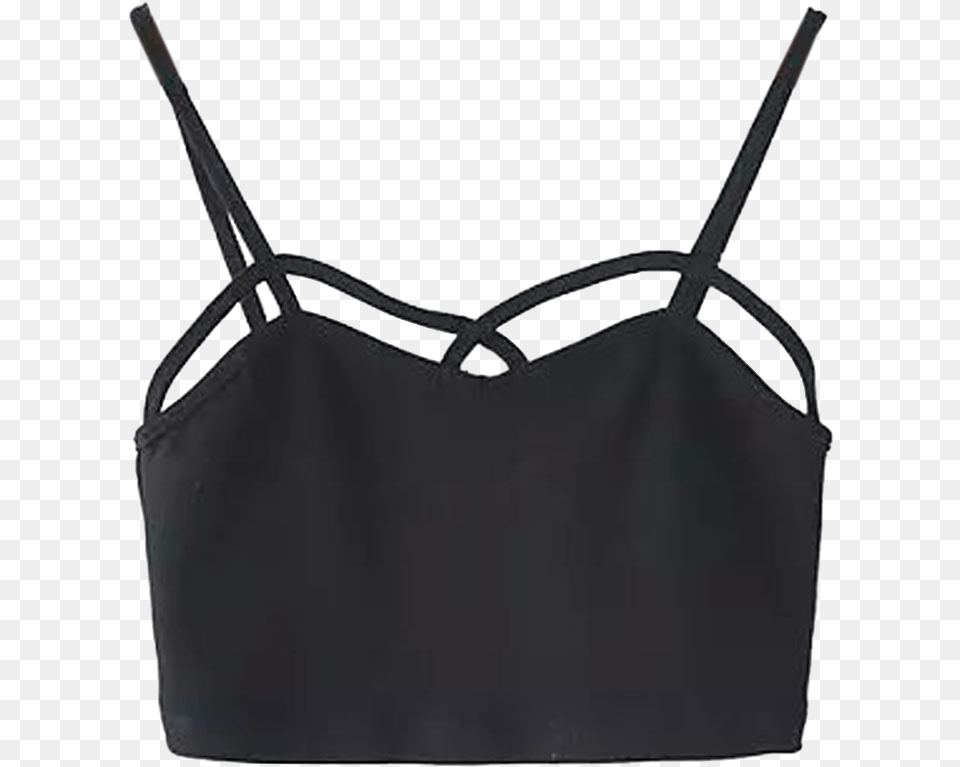 Black Spaghetti Straps Crop Top Black Crop Top, Underwear, Clothing, Accessories, Handbag Png Image