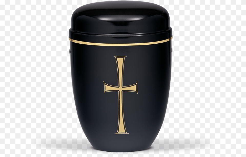 Black Steel With Gold Cross Emblem Funeral Cremation Ashes Urn For Adult 718 Cross, Jar, Pottery, Bottle, Shaker Free Transparent Png