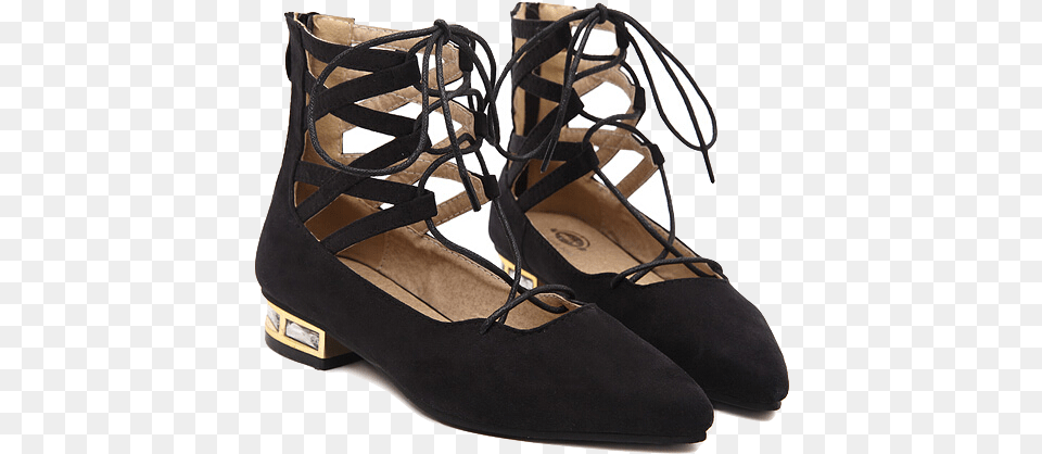 Black Suede Lace Up Pointy Toe Ballet Flats Pointe Shoe, Clothing, Footwear, High Heel, Sneaker Png Image