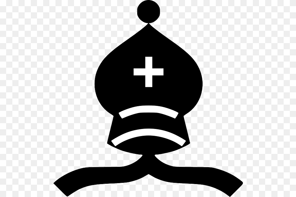 Black Symbol Cross King Cartoon Chess Game Bishop Chess Clipart, Stencil, First Aid, Silhouette Png Image