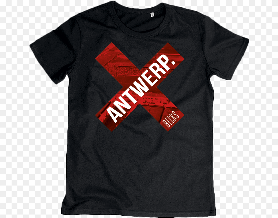 Black T Shirt Red X Antwerp Active Shirt, Clothing, T-shirt Free Transparent Png