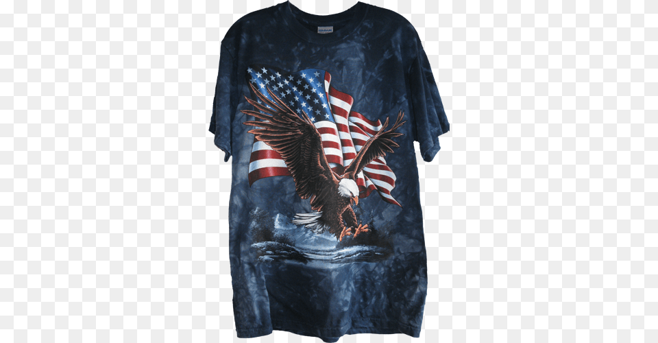 Black T Shirt Wbald Eagle And Flag 13 Eagle Landing American Flag In Background Beautiful, Clothing, T-shirt, Animal, Bird Free Png
