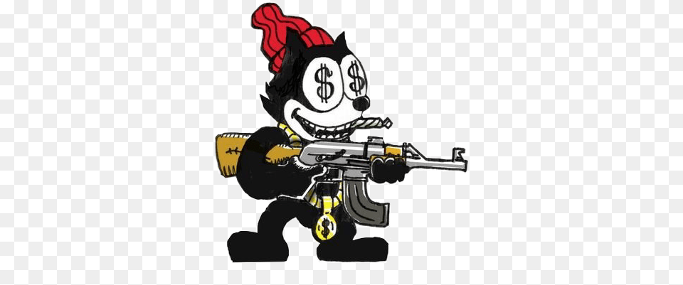 Black Tattoo Gun Anime Money Red Gold Chain Baddie Bada Hip Hop Cartoon Trap, Weapon, Firearm, Tool, Plant Free Png