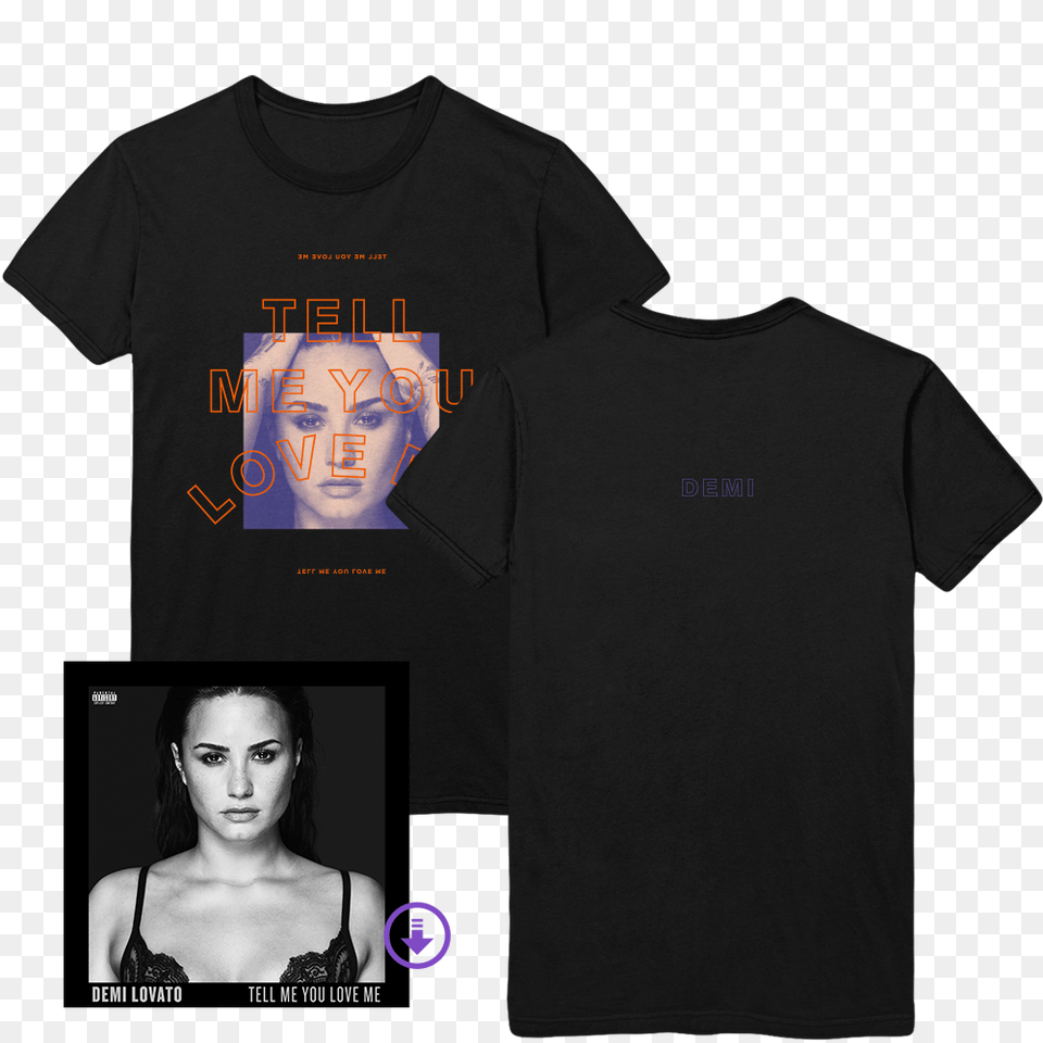Black Tmylm Tee Super Digital Album Demi Lovato Official Store, T-shirt, Clothing, Adult, Person Png