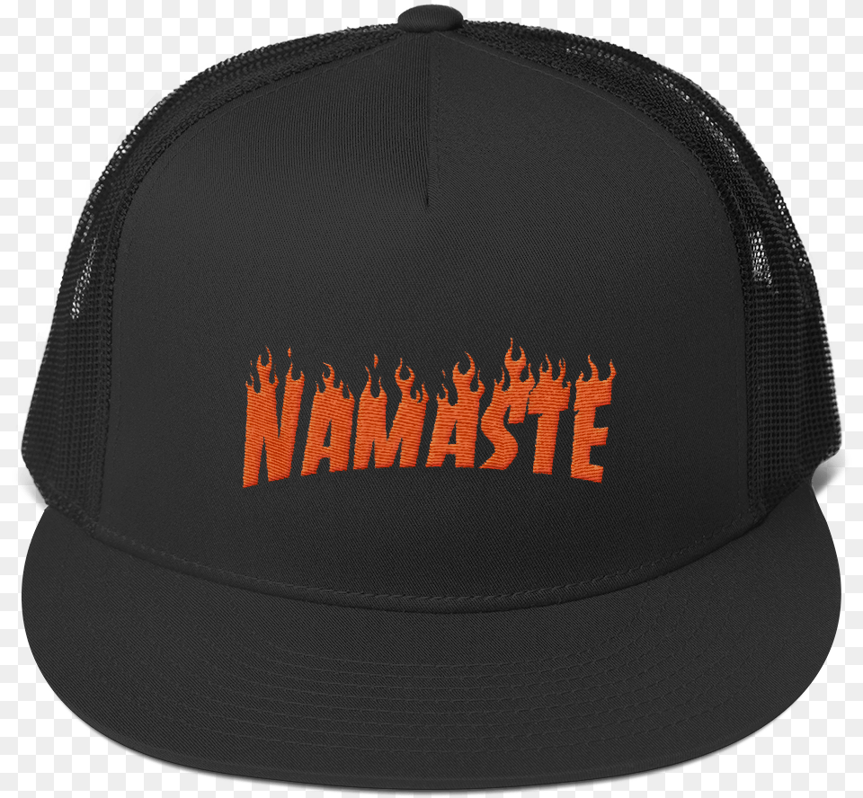 Black Trucker Cap With Namaste Thrasher Logo Baseball Cap, Baseball Cap, Clothing, Hat Png Image