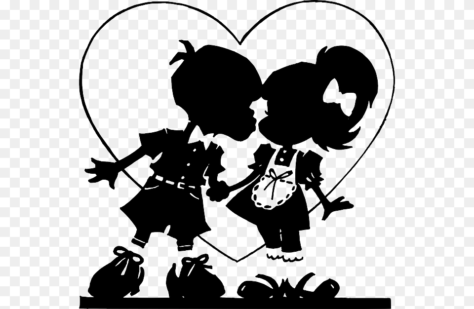 Black Two Boy Happy Silhouette Girl Couple Kids Valentine Art, Stencil, Baby, Person, Head Png Image