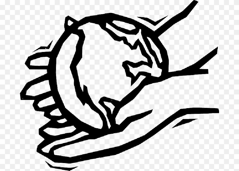 Black Two Outline Globe World Earth Hand Drawing Helping Hands Clip Art, Stencil, Bow, Weapon, Food Free Transparent Png