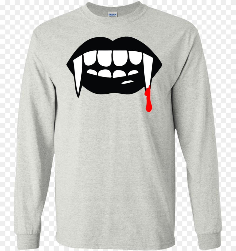Black Vampire Fangs Halloween Ls T Shirt Long Sleeved T Shirt, Clothing, Sleeve, Long Sleeve, Adult Png