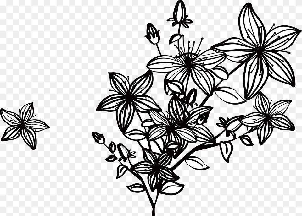 Black Vector Flower Black And White Flower, Art, Floral Design, Graphics, Pattern Free Transparent Png