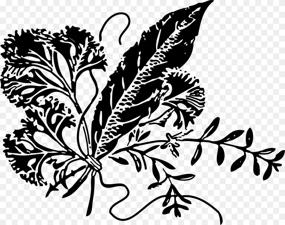 Black Vector Herb Black And White Herb Clipart, Gray Png