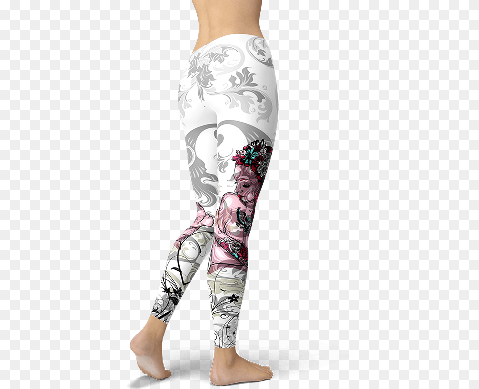 Black White Tattoo Girl Leggings Yoga Pants Sports Leggings, Clothing, Hosiery, Tights, Adult Png