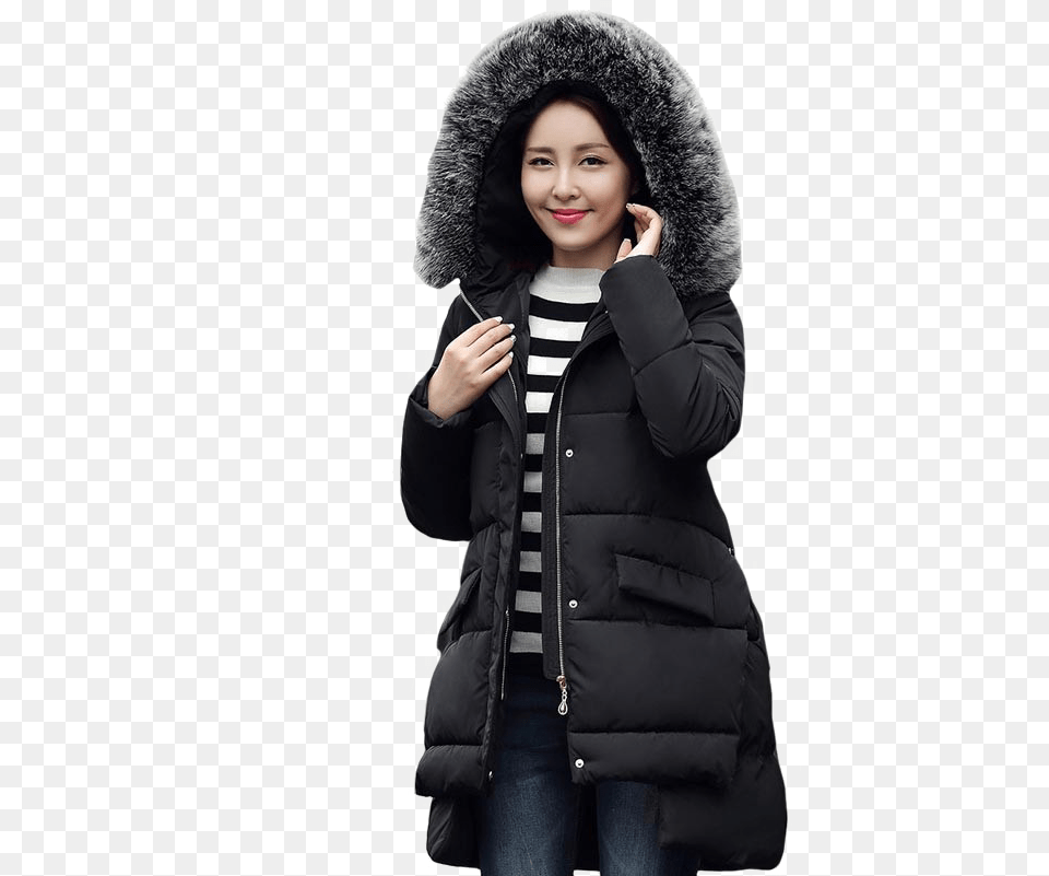 Black Winter Jacket For Women Image Hood, Clothing, Coat, Face, Head Png