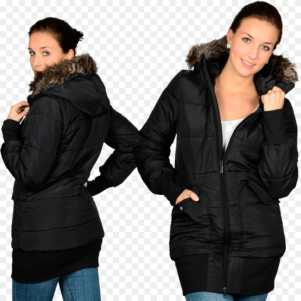 Black Winter Jacket For Women Women Winter, Clothing, Coat, Adult, Person Png Image