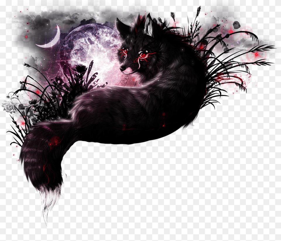 Black Wolf Red Patterns Transparent Anime Art Chernij Lis, Graphics, Animal, Cat, Mammal Png Image