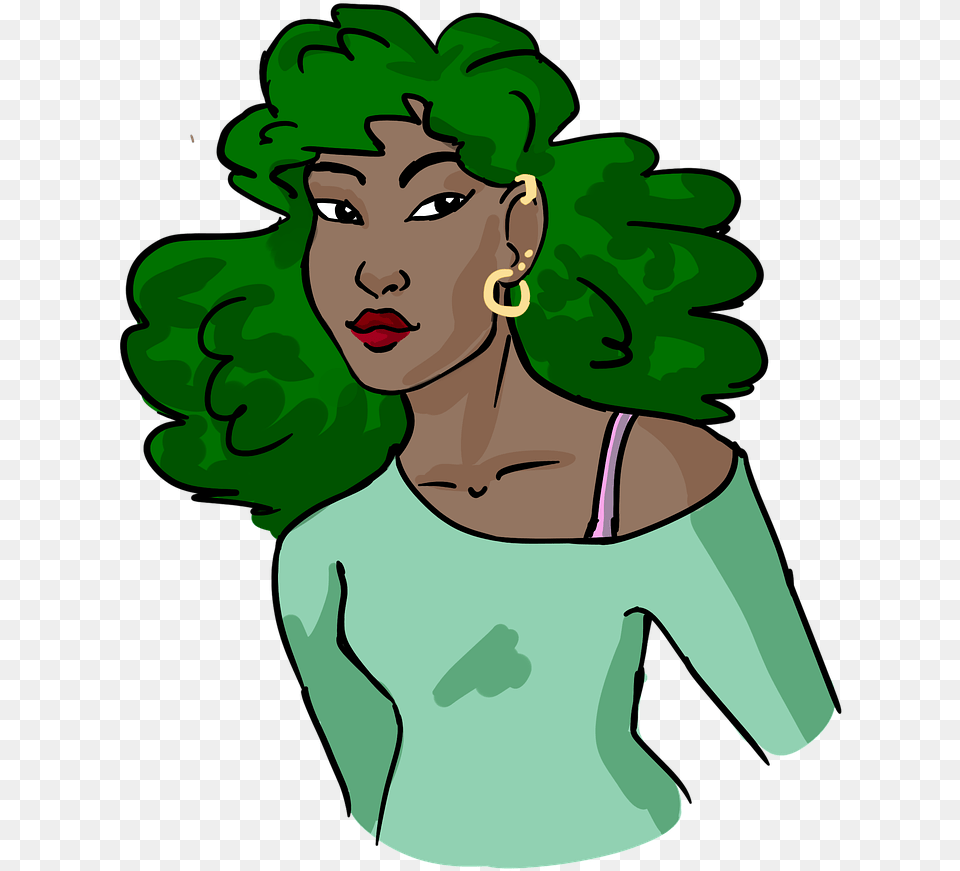 Black Woman Lady Green Hair Free On Pixabay, Accessories, Person, Neck, Jewelry Png Image