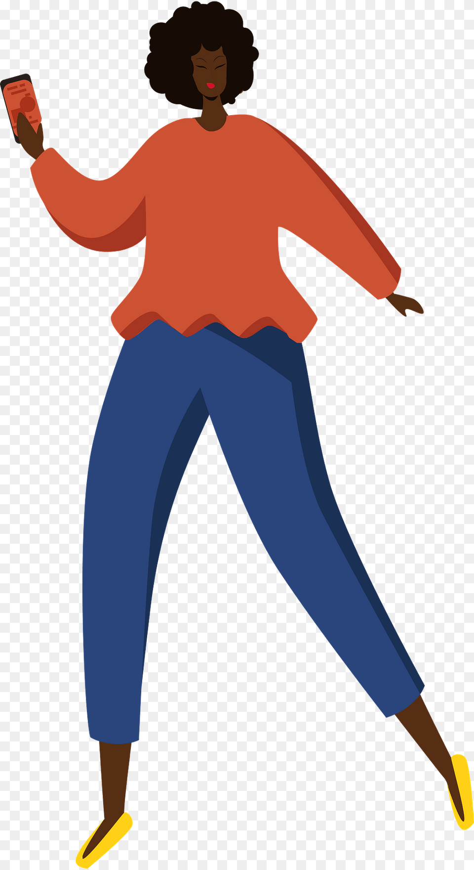 Black Woman With A Phone Clipart, Clothing, Pants, Person, Walking Free Transparent Png