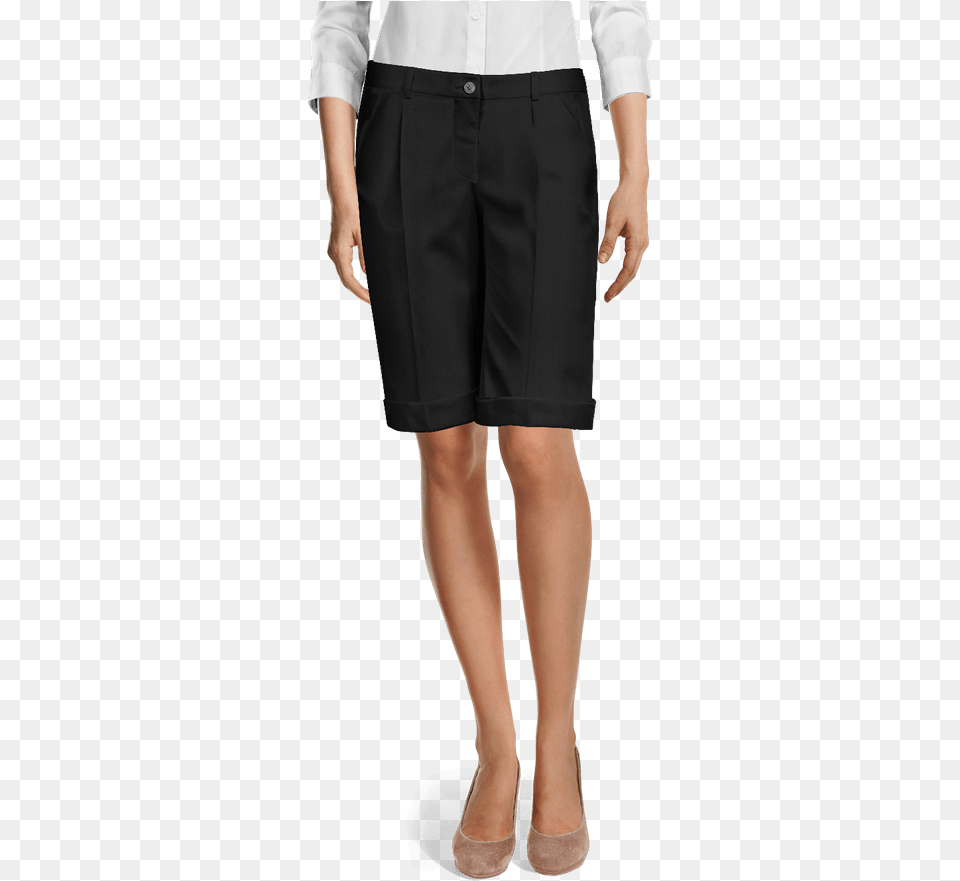 Black Wool Blend Pleated Cuffed Bermuda Shorts View Black Velvet Cigarette Pants, Clothing, Adult, Female, Person Png Image