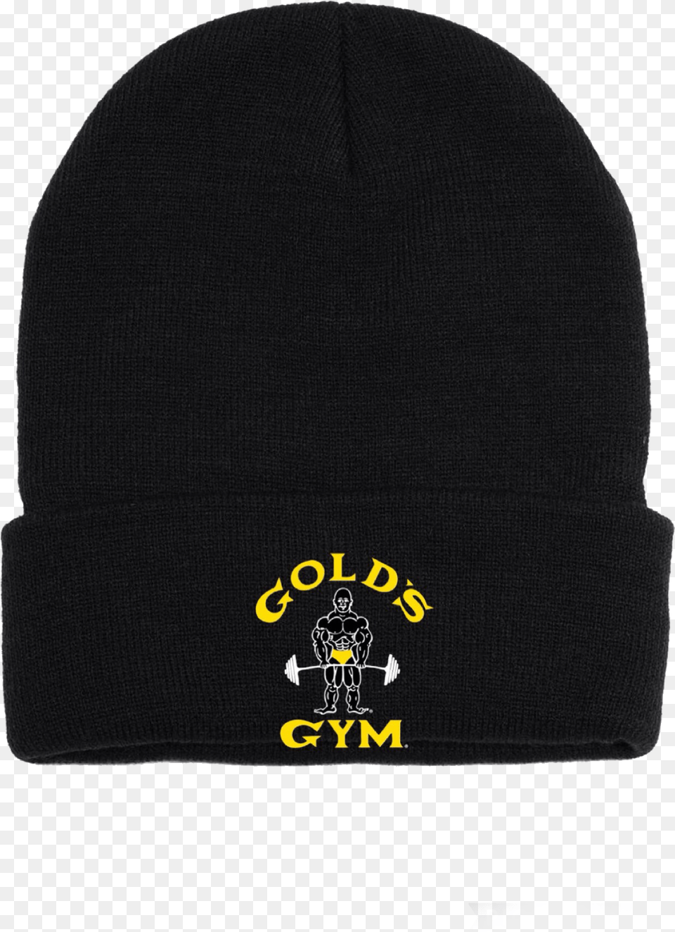 Black Woolen Beanie With Iconic Gold39s Gym Logo 2017 Gold39s Gym Classic Joe Fitness Short Sleeve T Shirt, Cap, Clothing, Hat, Person Png