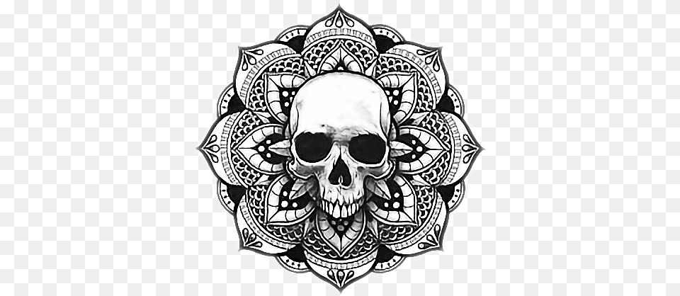 Blackandwhite Tattoo Tattooart Skull Skullmanda Mandala Skull Tattoo Designs, Art, Drawing, Person, Skin Png