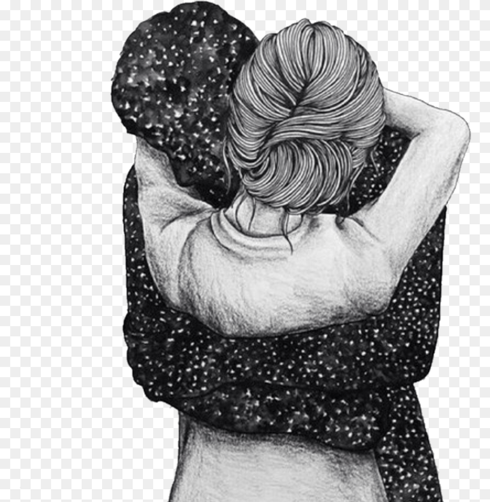 Blackandwhite You Love Hug Draw Tumblr Hug Drawing, Art, Adult, Bride, Female Free Png Download