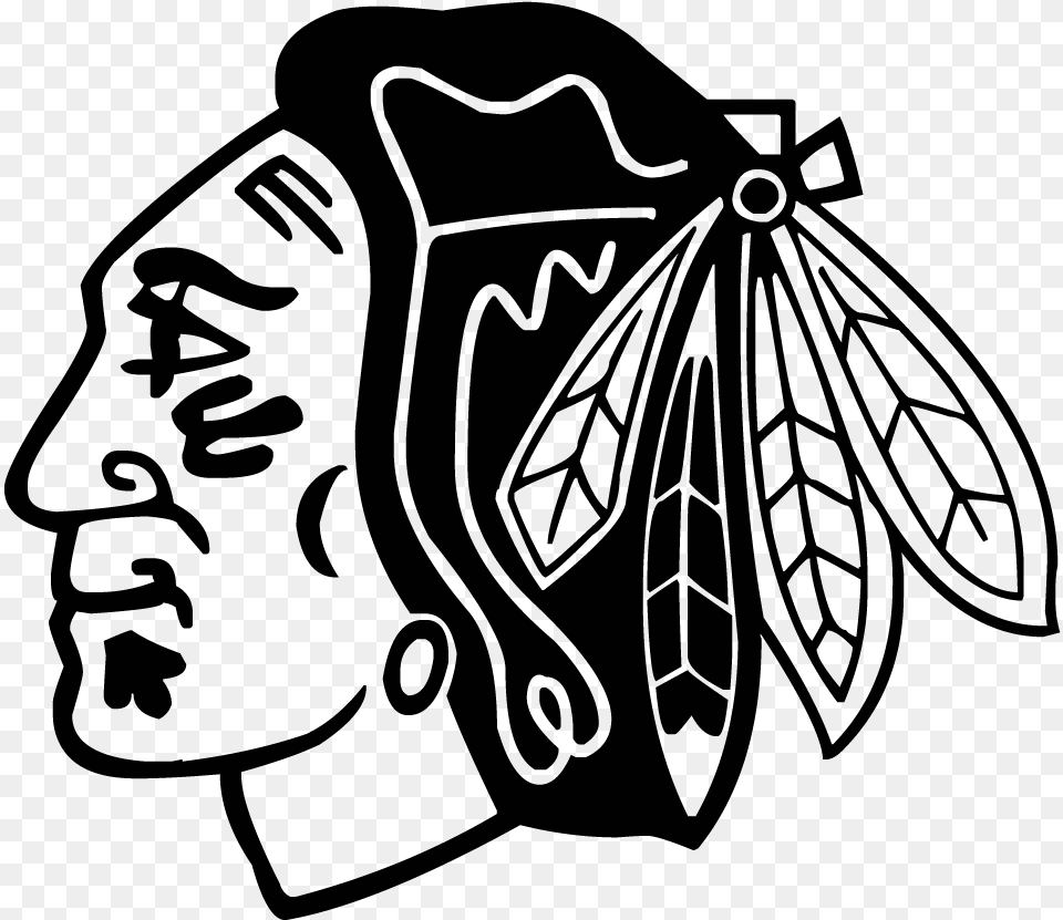 Blackhawks Logo Cliparts Chicago Blackhawks Black And White, Art, Drawing Png