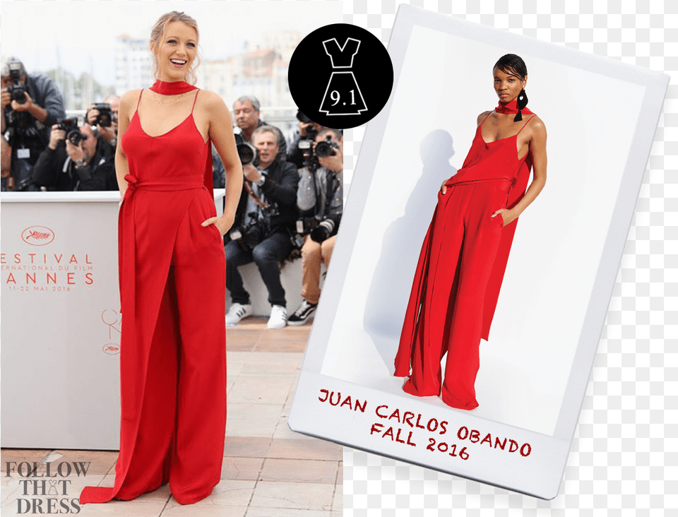 Blake Lively In Juan Carlos Obando Blake Lively Cannes Red Jumpsuit, Adult, Person, Formal Wear, Female Png