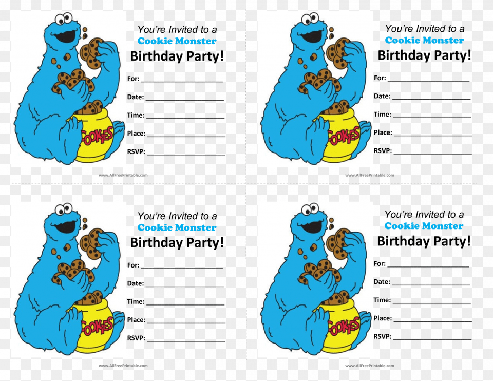 Blank Cookie Monster Invitations, Book, Comics, Publication, Animal Free Png