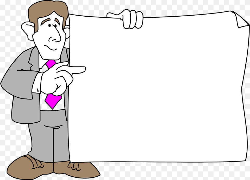 Blank Sign Board Cartoon Man Holding Blank Sign, Person, Face, Head, Book Free Png