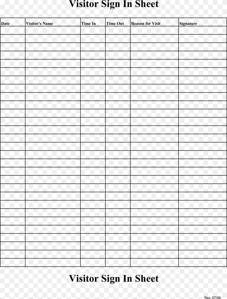 Blank Visitor Sign In Sheet Half Hour Time Table, Gray Png