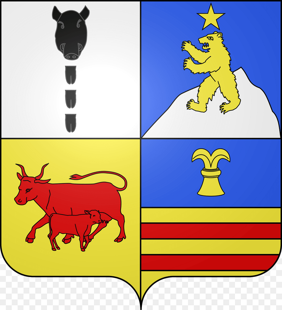 Blason De La Ville D39argels Gazost Hautes Pyrnes Clipart, Animal, Cattle, Cow, Livestock Free Png