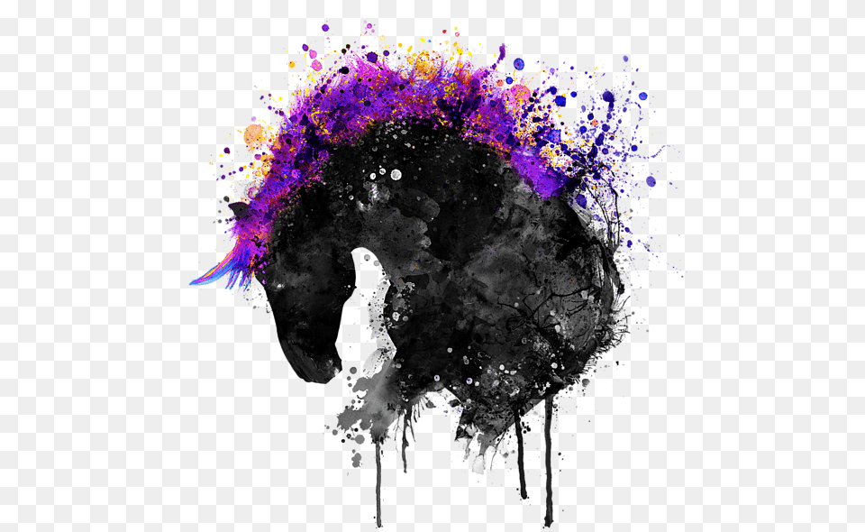 Bleed Area May Not Be Visible Black And White Watercolor Horse, Purple, Accessories, Art, Graphics Png Image