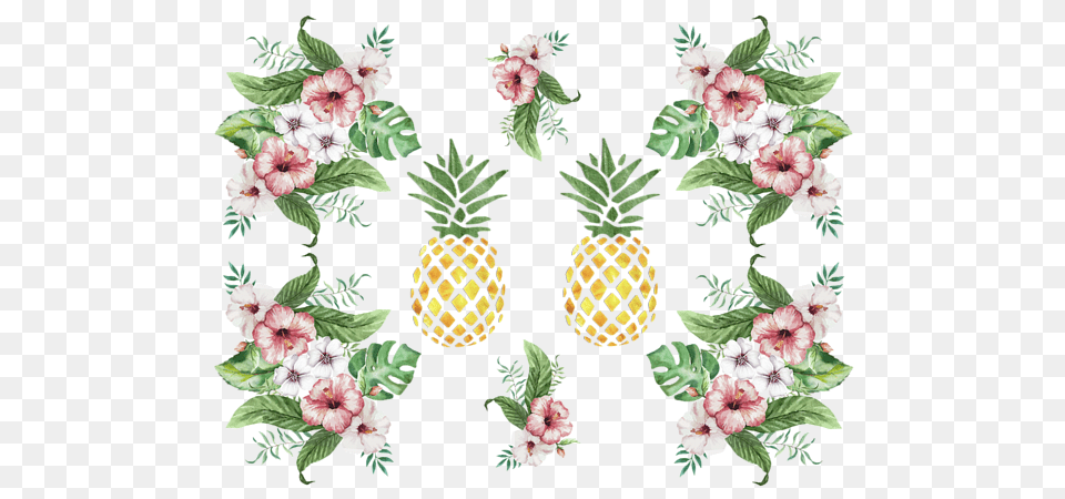 Bleed Area May Not Be Visible Hawaiian Flowers And Pineapple With Tropical Flowers, Food, Fruit, Plant, Produce Png Image