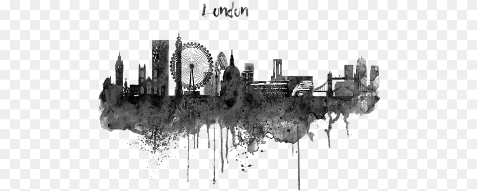 Bleed Area May Not Be Visible London Skyline Black And White Watercolor, City, Ice, Nature, Outdoors Free Png