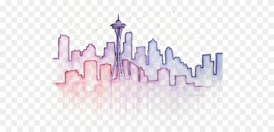 Bleed Area May Not Be Visible Seattle Skyline Watercolor, Art, Modern Art, Lighting, Purple Free Transparent Png