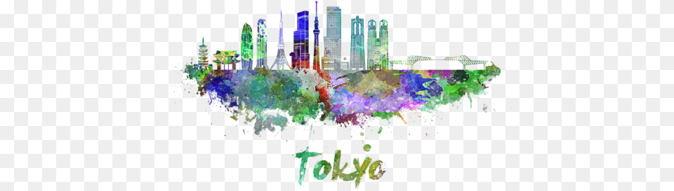 Bleed Area May Not Be Visible Tokyo Skyline Watercolor, Art, Graphics, Purple, Modern Art Png Image